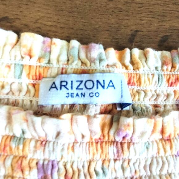 Arizona Boho Ruched Smocked Crop Top Size XXL 2XL Floral Puff Sleeves 7% Linen - Picture 3 of 6